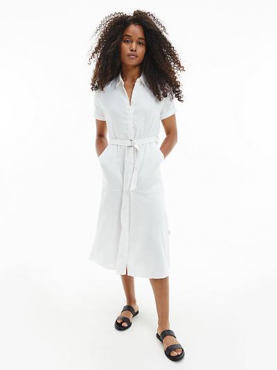 Calvin Klein Ruhák HU090226 | Calvin Klein Linen Belted Női Ingruha Világos Fehér